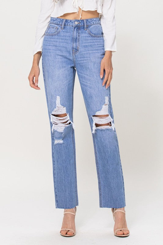 Lina Distressed Straight Leg Jeans