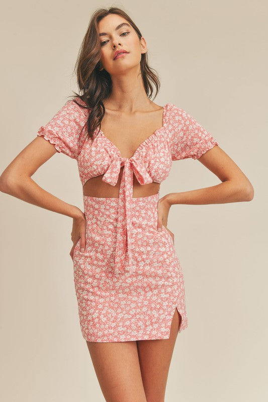 Pink Ditzy Floral Cutout Mini Dress