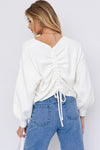 Cream Ruched Fuzzy Knit Sweater