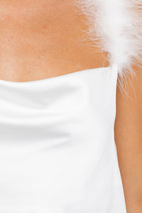 White Feather Trim Cowl Neck Tank