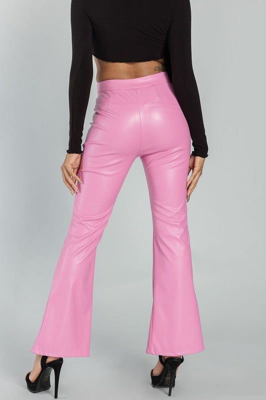 Front Zipper Faux Leather Pants