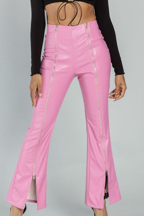 Front Zipper Faux Leather Pants