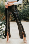 Front Zipper Faux Leather Pants