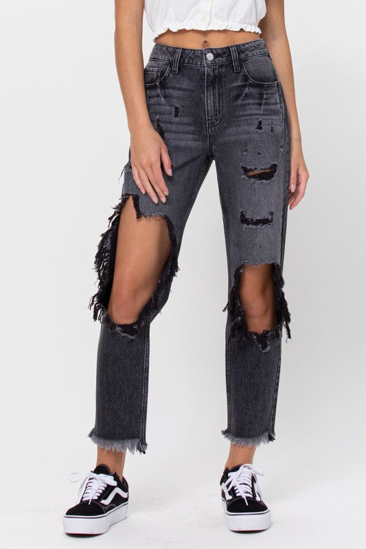 Ari Black Destroyed Boyfriend Jeans