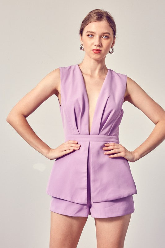Lavender Deep V-Neck Sleeveless Romper