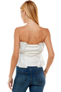 Silver Shimmer Pleated Ruffle Tube Top