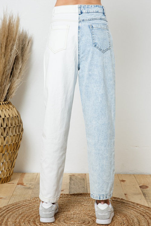 Acid Wash Color Block Denim Jeans