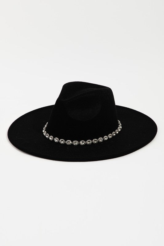 Black Rhinestone Wide Brim Panama Hat