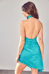 Teal Asymmetrical Mock Neck Mini Dress