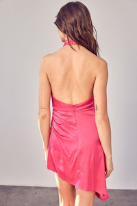 Pink Asymmetrical Mock Neck Mini Dress