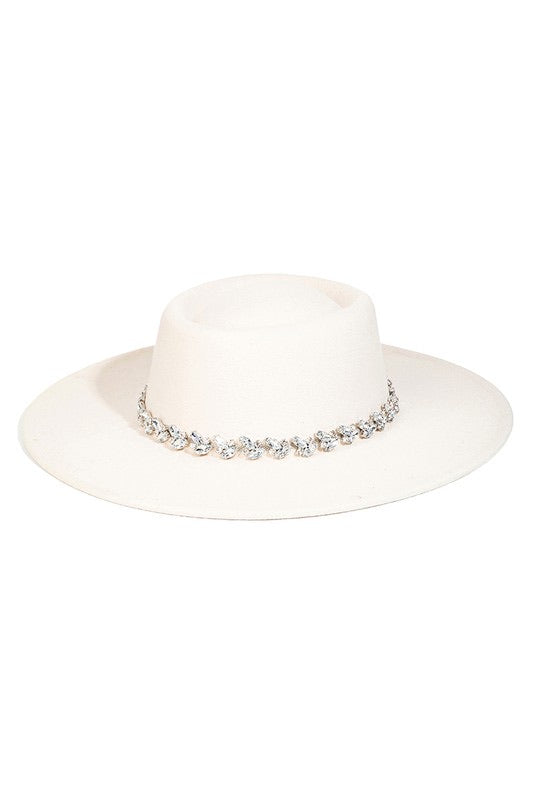 Ivory Large Rhinestone Wide Brim Panama Hat