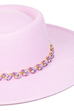 Purple Rhinestone Wide Brim Panama Hat