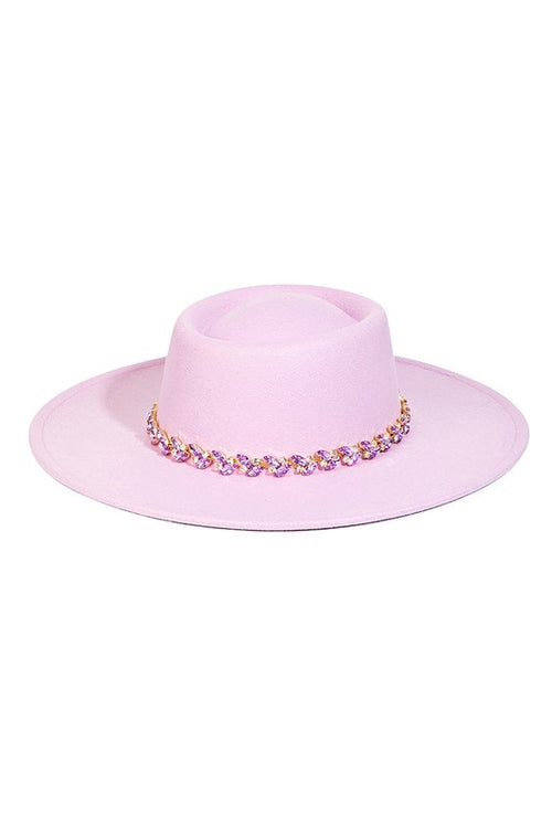 Purple Rhinestone Wide Brim Panama Hat
