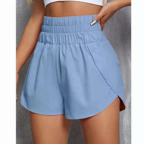 Blue Smocked High Waisted Athletic Shorts