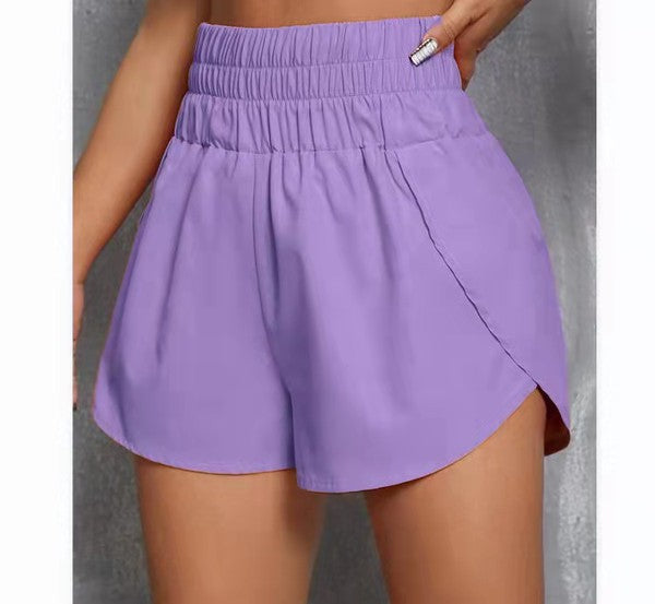 Purple Smocked High Waisted Athletic Shorts