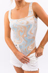 Blue And White Swirl Detail Bodysuit