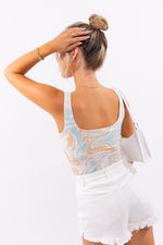 Blue And White Swirl Detail Bodysuit