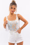 Blue And White Swirl Detail Bodysuit