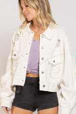 Ivory Sequin Detail Denim Jacket