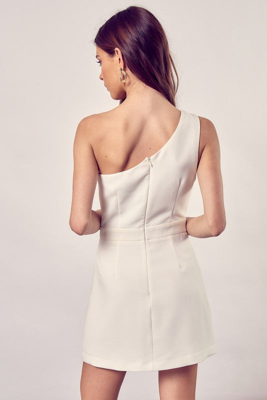 White One Shoulder Romper Dress