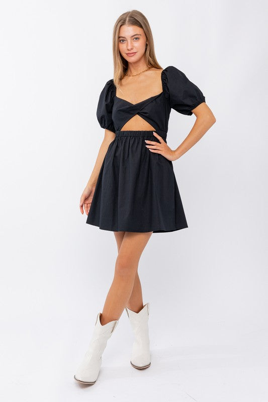 Black Half Sleeve Twisted Front Dress