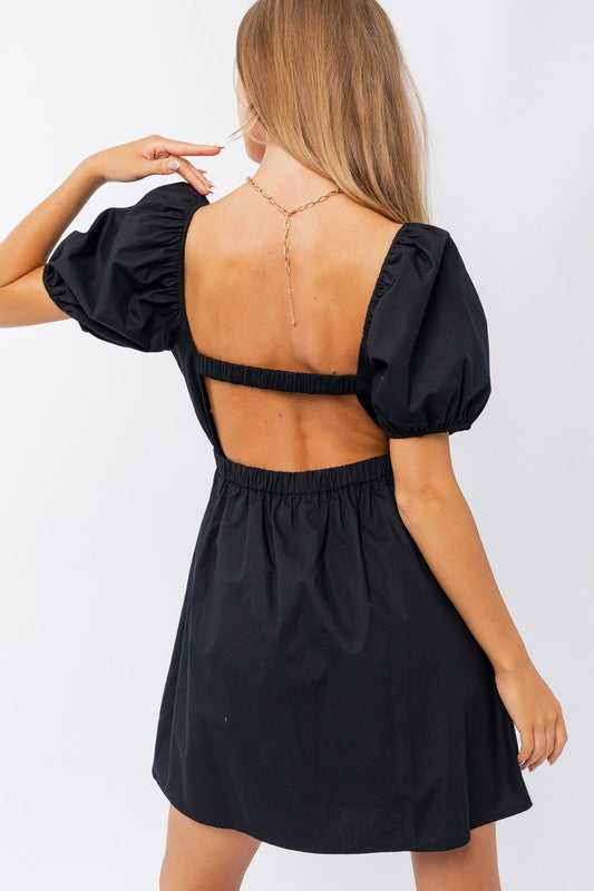 Black Half Sleeve Twisted Front Dress