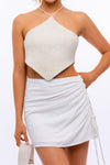 White Ruched Side Mini Skirt