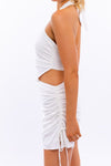 White Ruched Side Mini Skirt