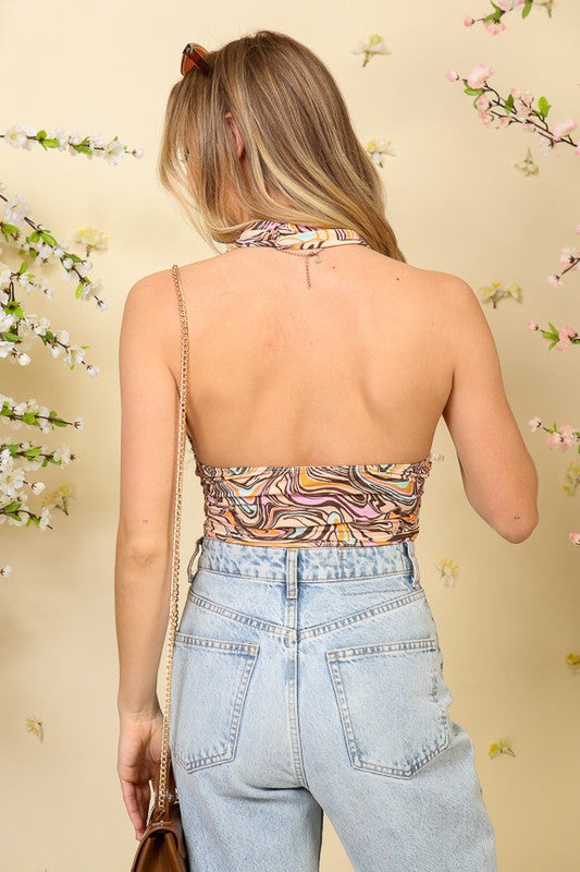 Multi Color Swirl Halter Neck Crop Top