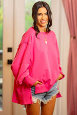 Hot Pink Oversized Pullover Sweatshirt