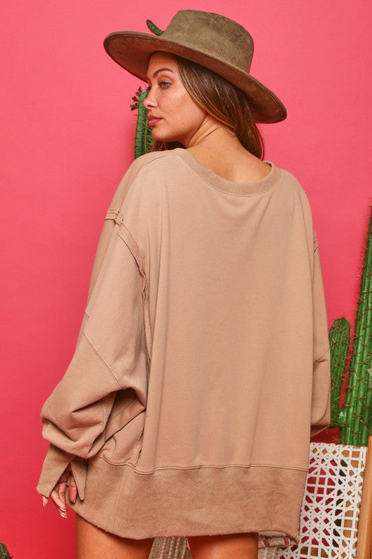 Beige Oversized Pullover Sweatshirt