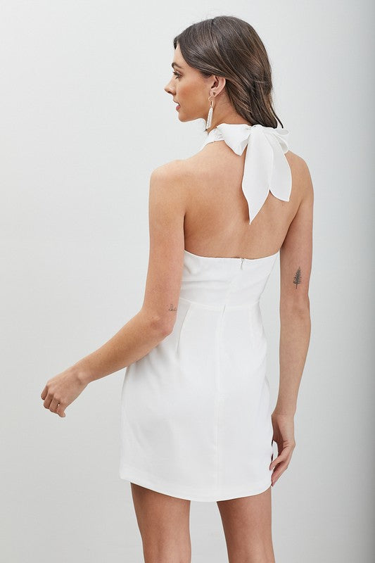 White Halter Neck Mini Dress