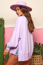 Purple Sequin Star Patches Pullover Sweatshirt