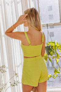 Green Button Front Crop Top