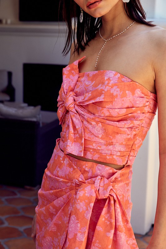 Pink And Orange Floral Tube Top