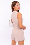 Collared Neck Button Down Striped Romper