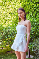 White Sleeveless Ruffle Romper Dress