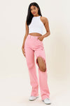 Pink Distressed Wide Leg Jeans
