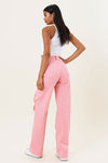 Pink Distressed Wide Leg Jeans