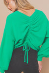 Green Ruched Fuzzy Knit Sweater