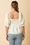 Cream Babydoll Puff Sleeve Top