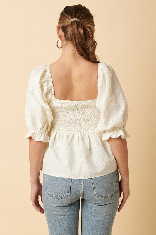 Cream Babydoll Puff Sleeve Top