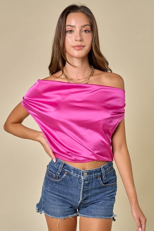 Magenta Cowl Neck Back Tied Top