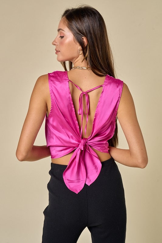 Magenta Cowl Neck Back Tied Top