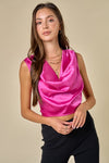 Magenta Cowl Neck Back Tied Top