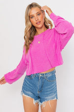 Fuchsia Long Sleeve Raw Edge Top