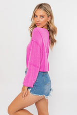 Fuchsia Long Sleeve Raw Edge Top
