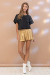 Gold Metallic Smocked Shorts