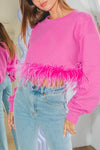 Pink Feather Trim Sweatshirt