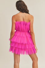 Hot Pink Tulle Ruffle Mini Dress